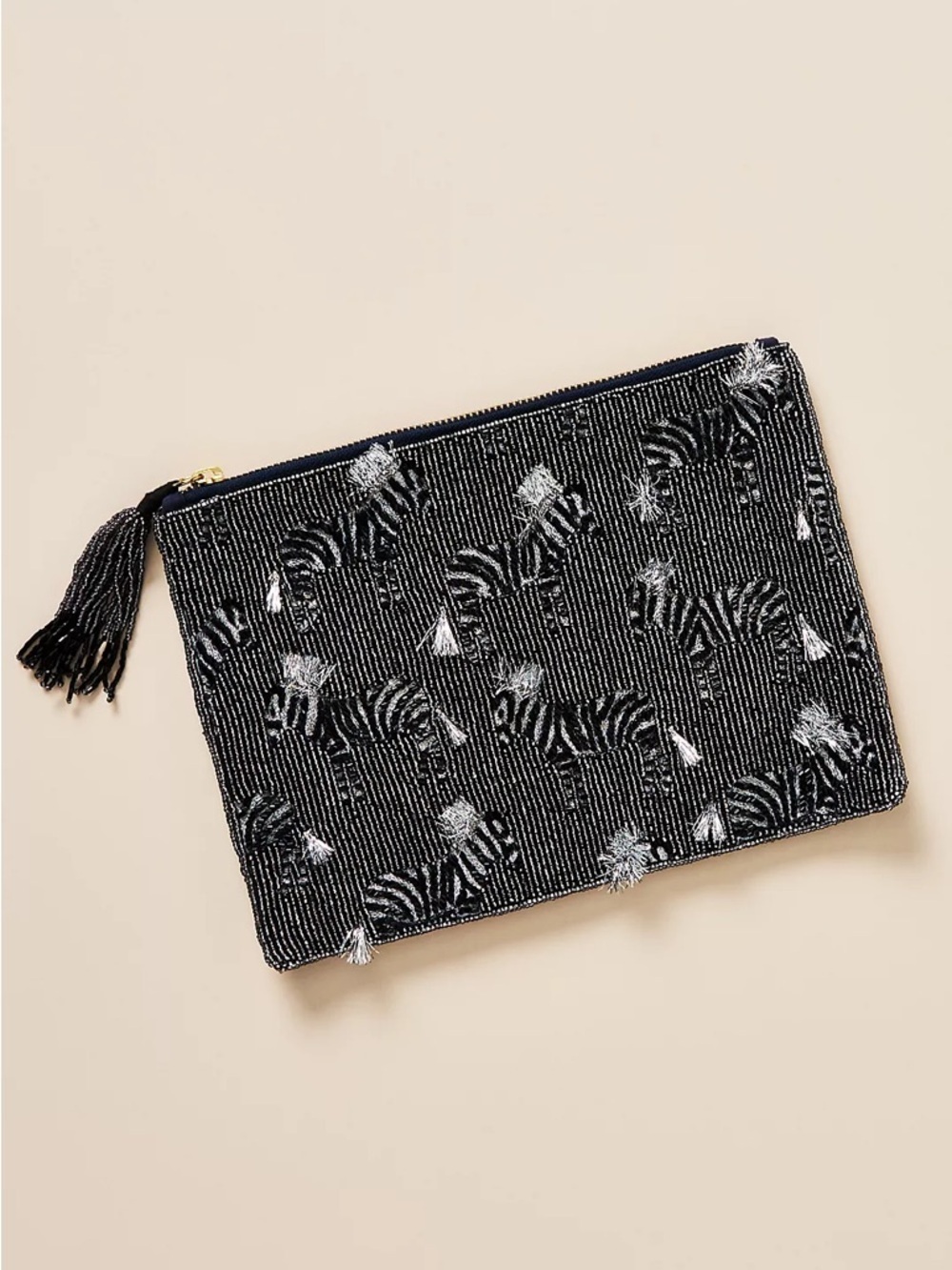 NWOT Anthropologie Beaded Flat Pouch: Safari Edition